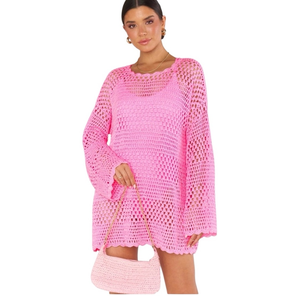 Show Me Your MuMu Pink Crochet Swim Coverup